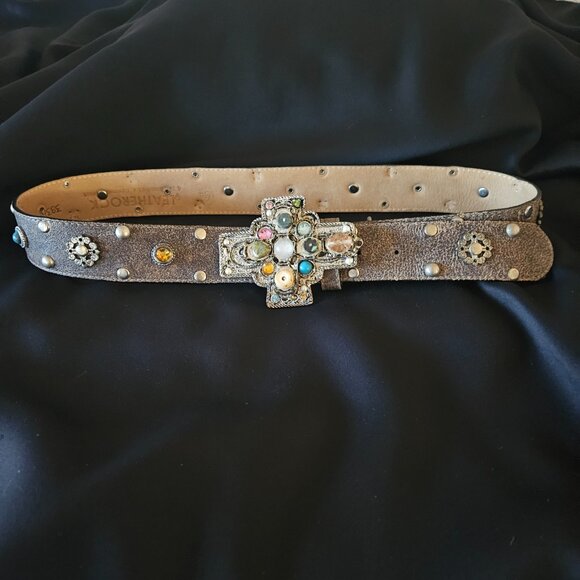 LEATHEROCK 7563 Genuine Leather Belt with Gemstone-studded buckle Sz 34 - Picture 4 of 8
